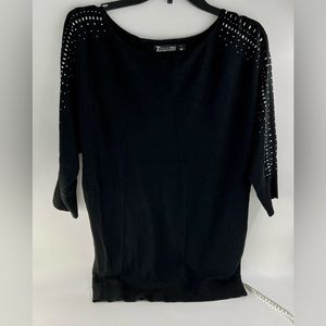 7th Ave Design Studio New York & Co Black Embellished Sleeves Sweater